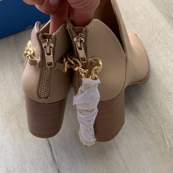 Cut Out Ankle Boots Gold Chain Chunky‎ Heel Zipper Almond Toe Western Boots - Picture 12 of 16